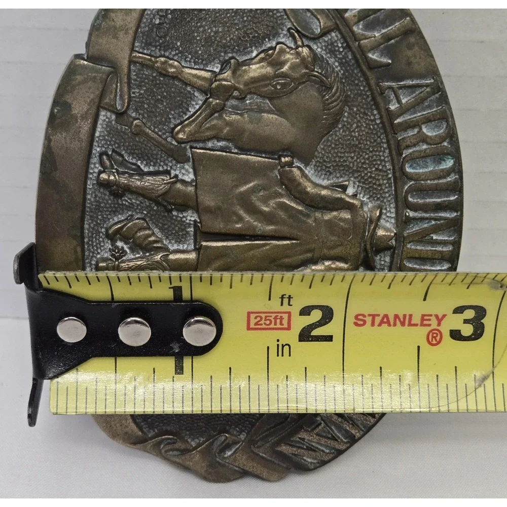 Vtg 1980s ADM All Around Showman Flasher Cowboy Novelty Belt Buckle -Solid Brass